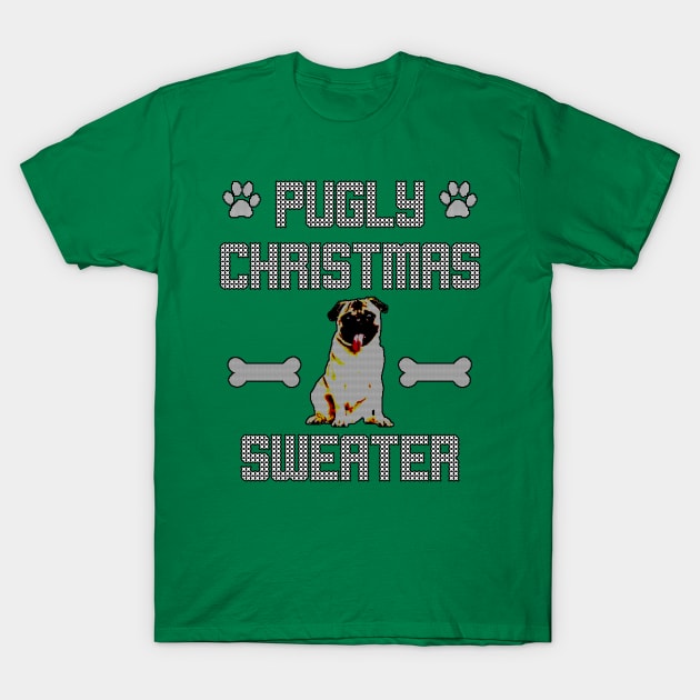 Pugly Christmas Sweater Funny Pug Holiday Dog T-Shirt by charlescheshire